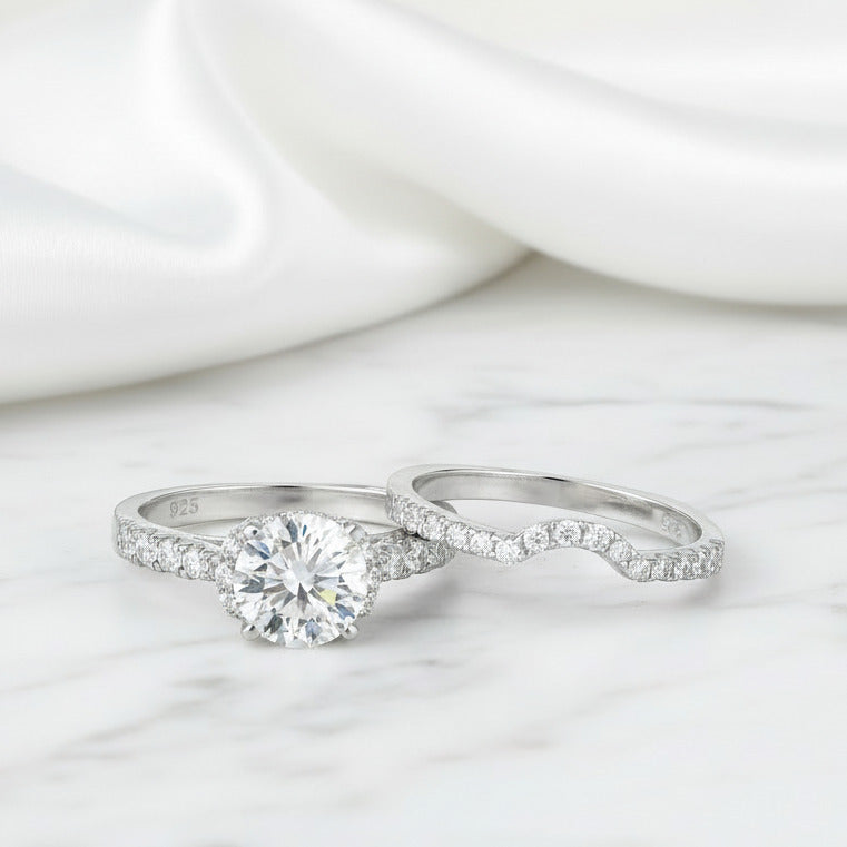2 Pcs 2.0 Ct Round Cut Diamond Option Halo Ring-Black Diamonds New York