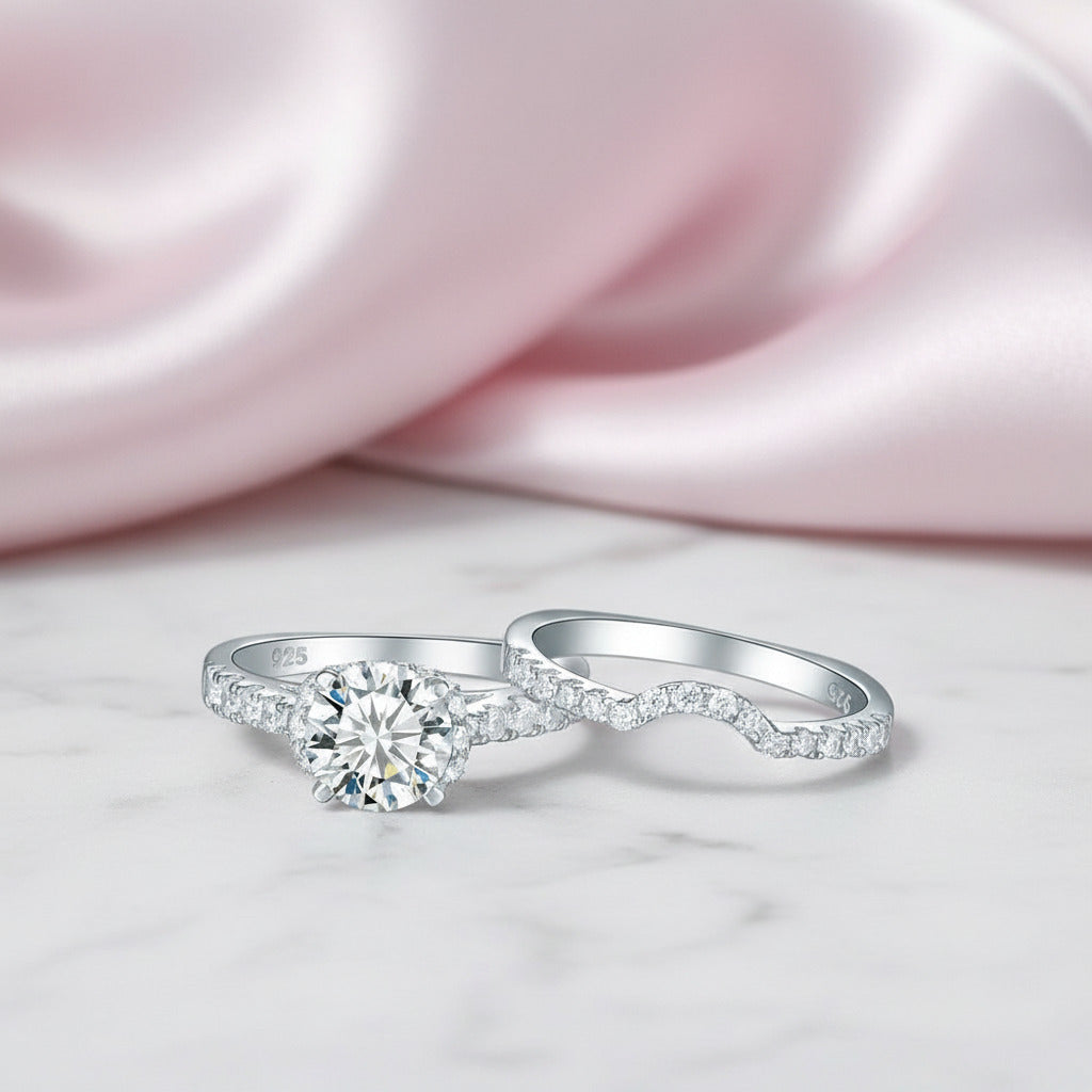 2 Pcs 2.0 Ct Round Cut Diamond Option Halo Ring-Black Diamonds New York