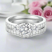 2pcs 3 Stone Round Cut Diamond Wedding Ring Set-Black Diamonds New York