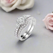 2pcs 3 Stone Round Cut Diamond Wedding Ring Set-Black Diamonds New York