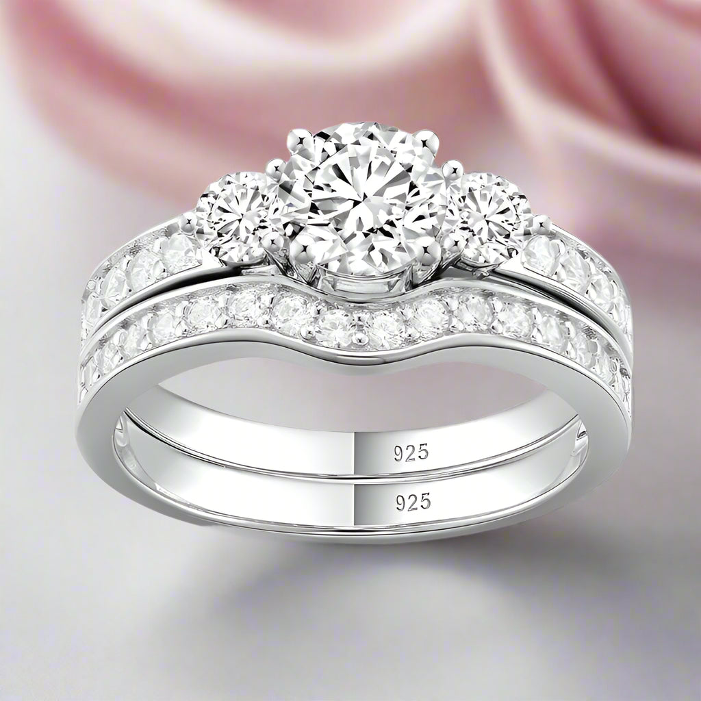 2pcs 3 Stone Round Cut Diamond Wedding Ring Set-Black Diamonds New York