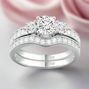 2pcs 3 Stone Round Cut Diamond Wedding Ring Set-Black Diamonds New York