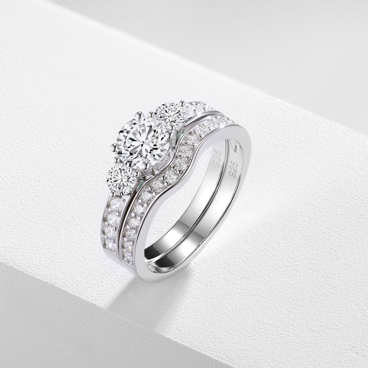 2pcs 3 Stone Round Cut Created Diamond Wedding Ring Set-Black Diamonds New York