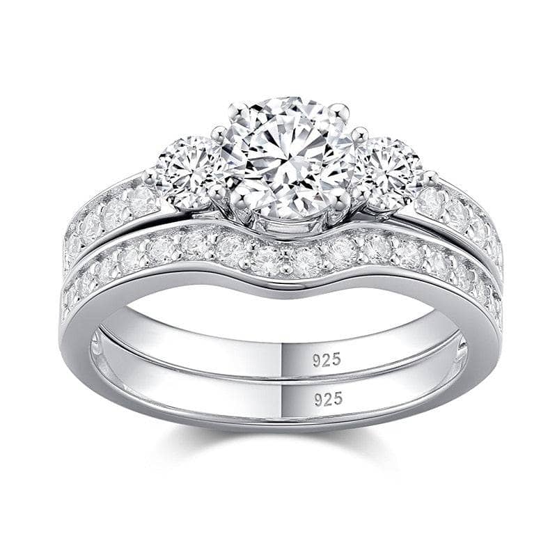 2pcs 3 Stone Round Cut EVN™ Diamond Wedding Ring Set-Black Diamonds New York