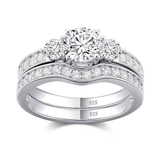 2pcs 3 Stone Round Cut Created Diamond Wedding Ring Set-Black Diamonds New York