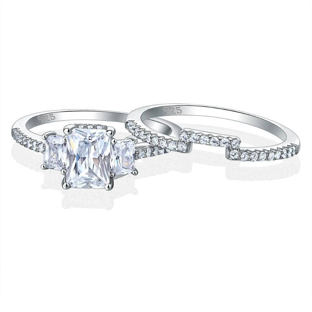 2Pcs 3 Stones Zircon Engagement Rings Bridal Set