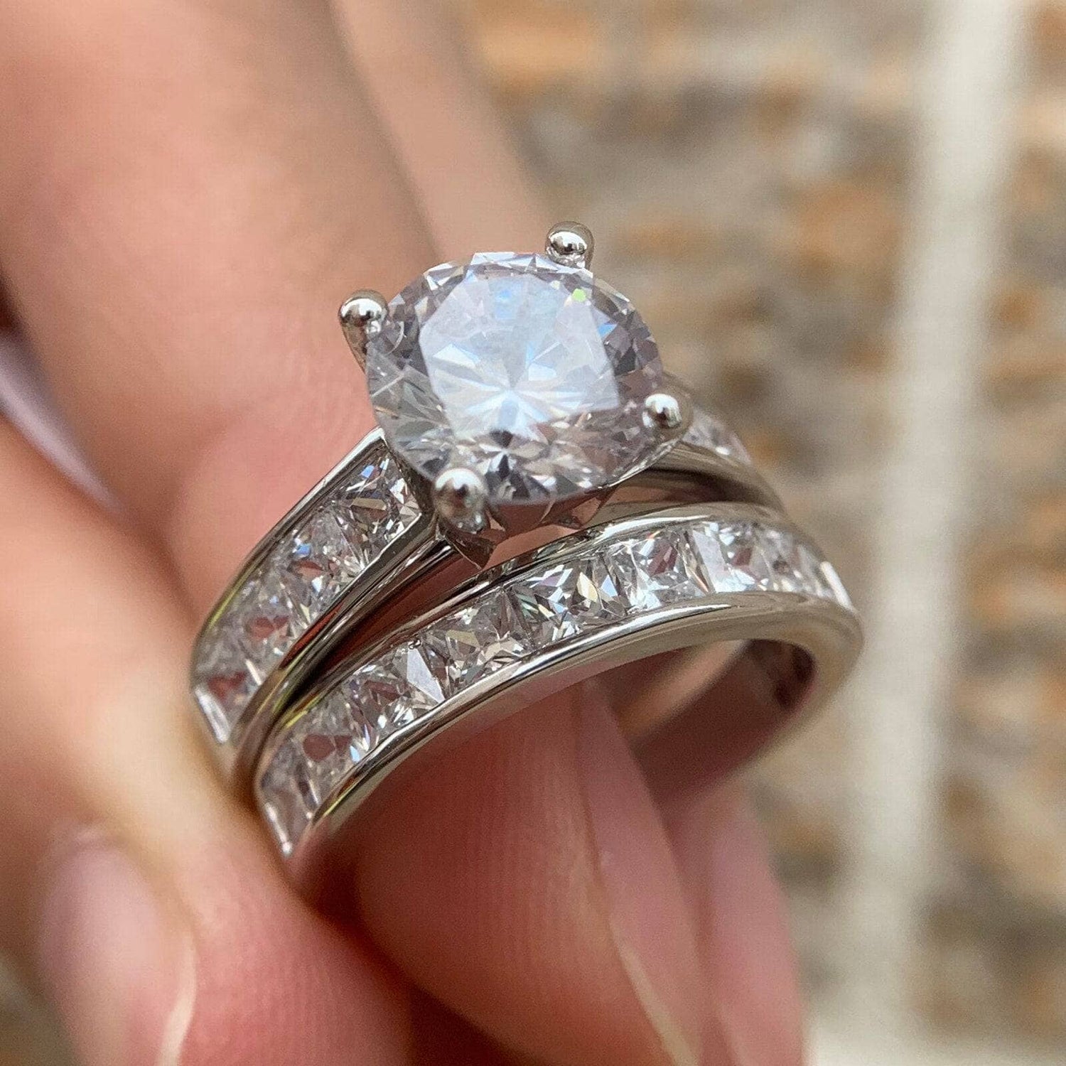 2Pcs Classic Round Cut Created Diamond Wedding Ring Set-Black Diamonds New York