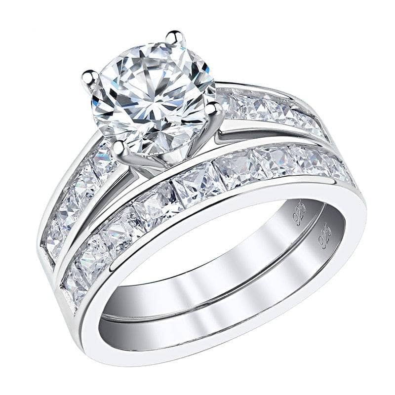 2Pcs Classic Round Cut EVN™ Diamond Wedding Ring Set - Black Diamonds New York
