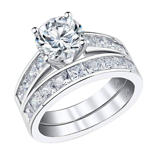 2Pcs Classic Round Cut Created Diamond Wedding Ring Set-Black Diamonds New York