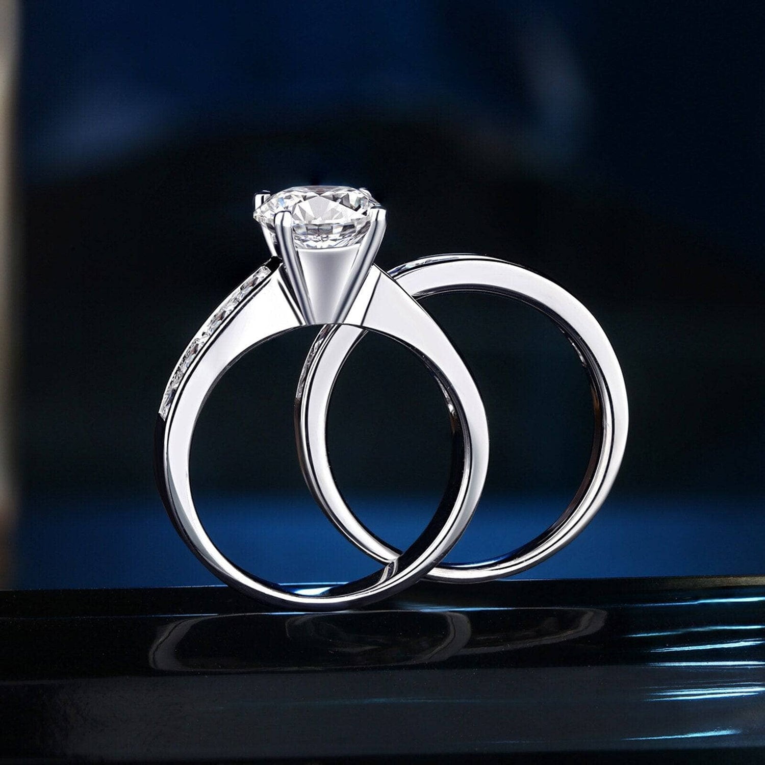 2Pcs Classic Round Cut EVN™ Diamond Wedding Ring Set-Black Diamonds New York