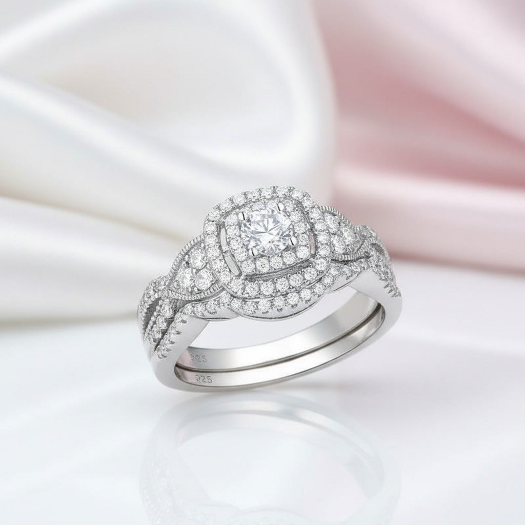Double Halo Diamond Option Wedding Ring Set-Black Diamonds New York