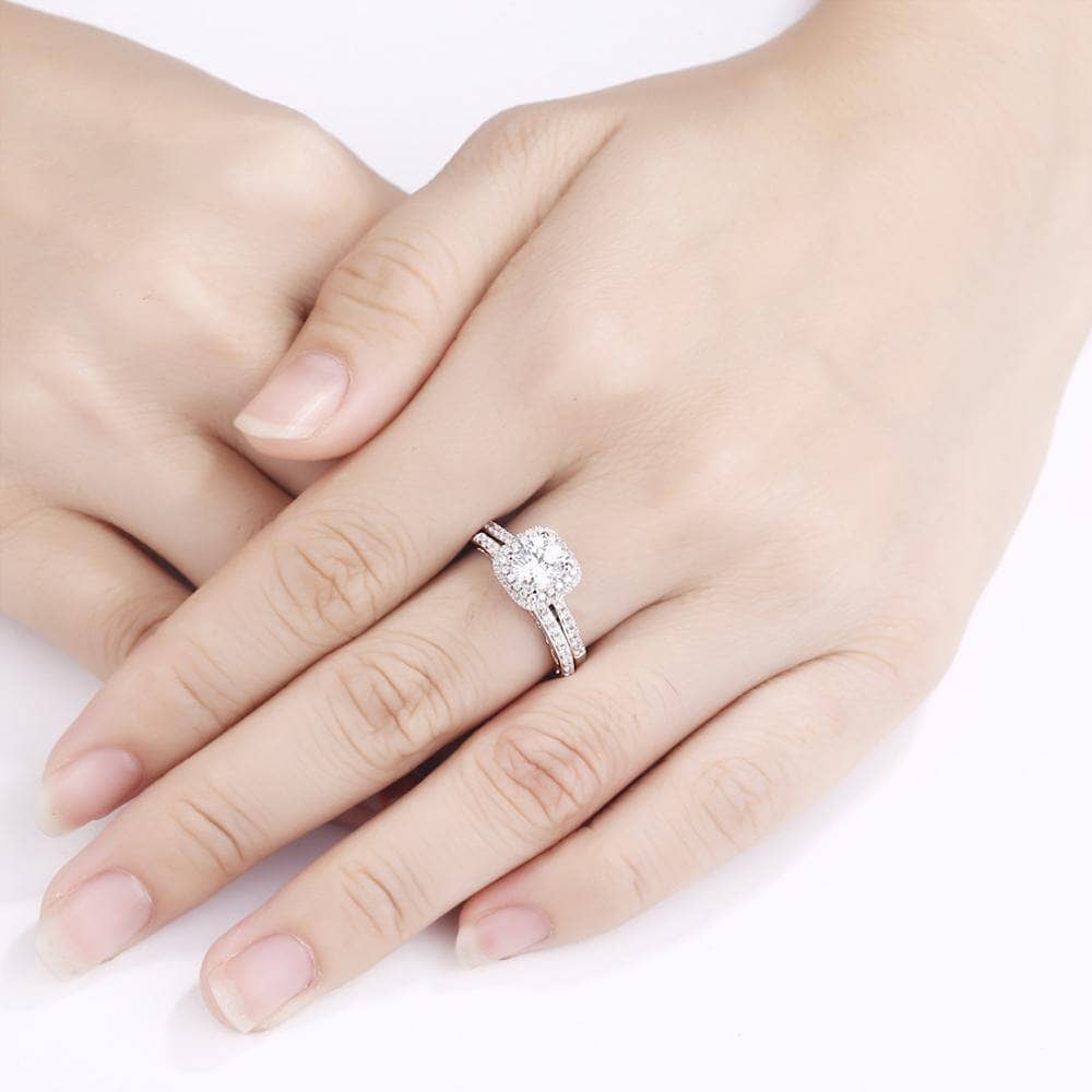 2Pcs Halo 1.6 Ct Round EVN Stone Engagement Ring Set-Black Diamonds New York