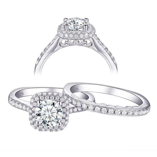 2Pcs Halo 1.6 Ct Round EVN Stone Engagement Ring Set-Black Diamonds New York