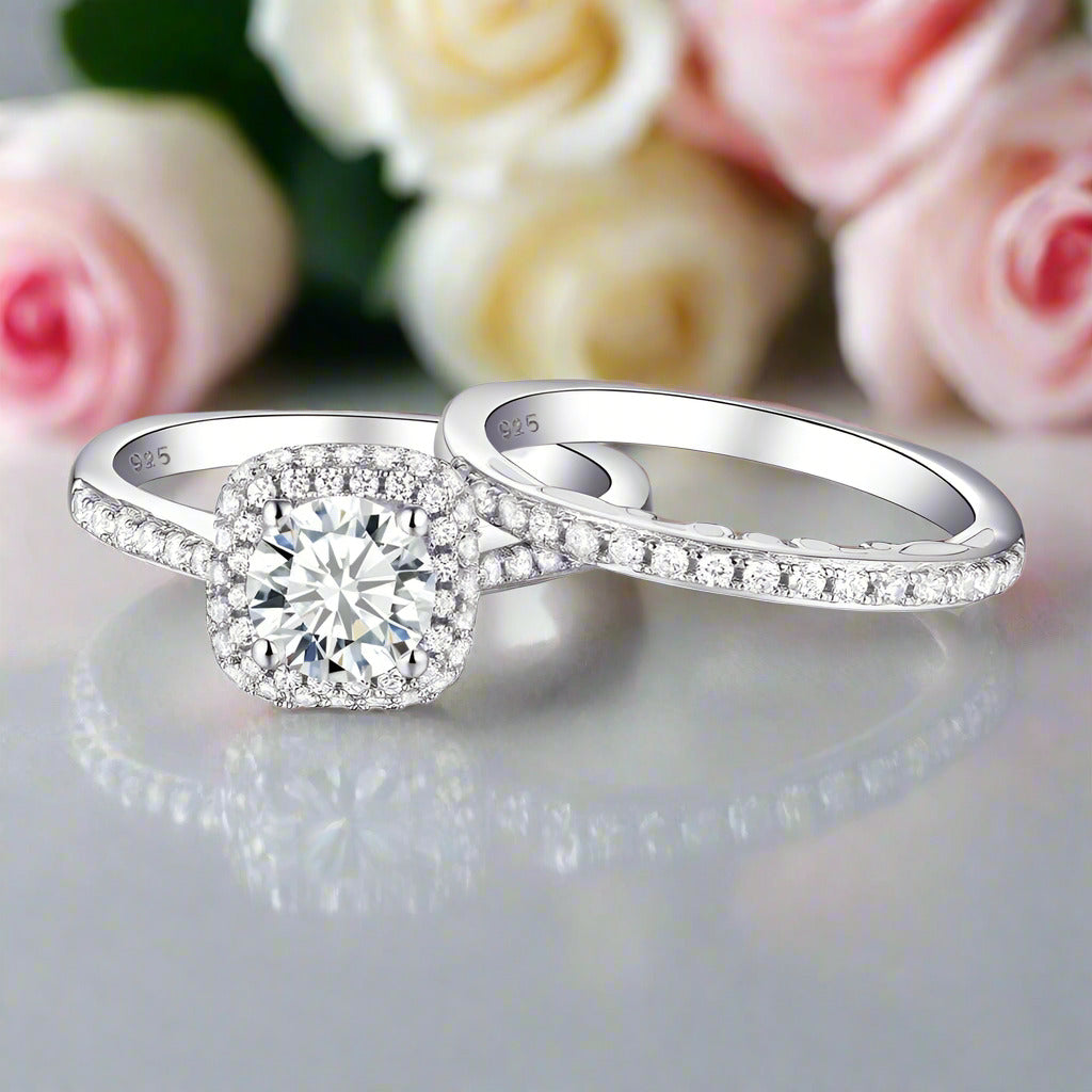 2Pcs Halo 1.6 Ct Round Diamond Engagement Ring Set-Black Diamonds New York