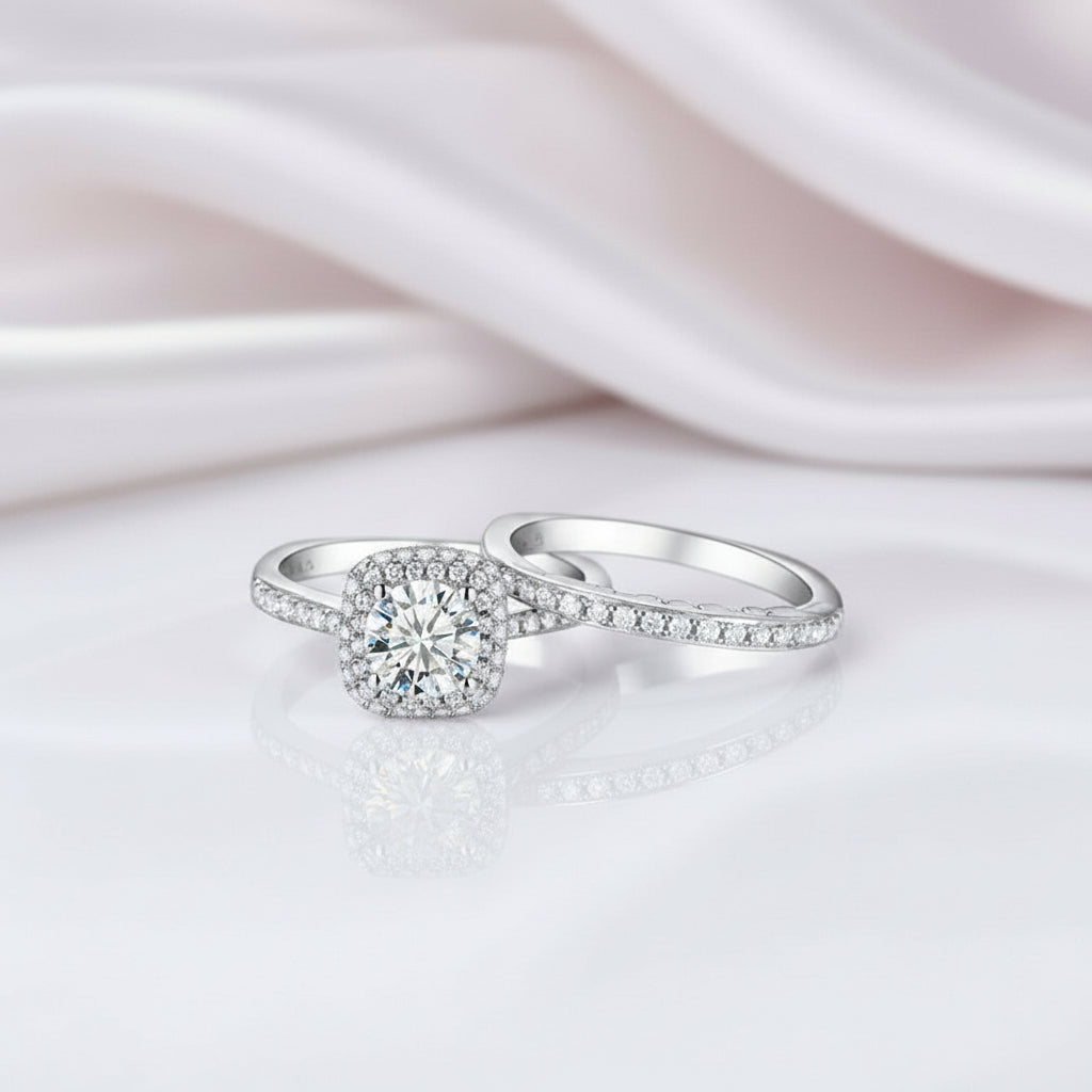 2Pcs Halo 1.6ct Round Diamond Ring Set-Black Diamonds New York