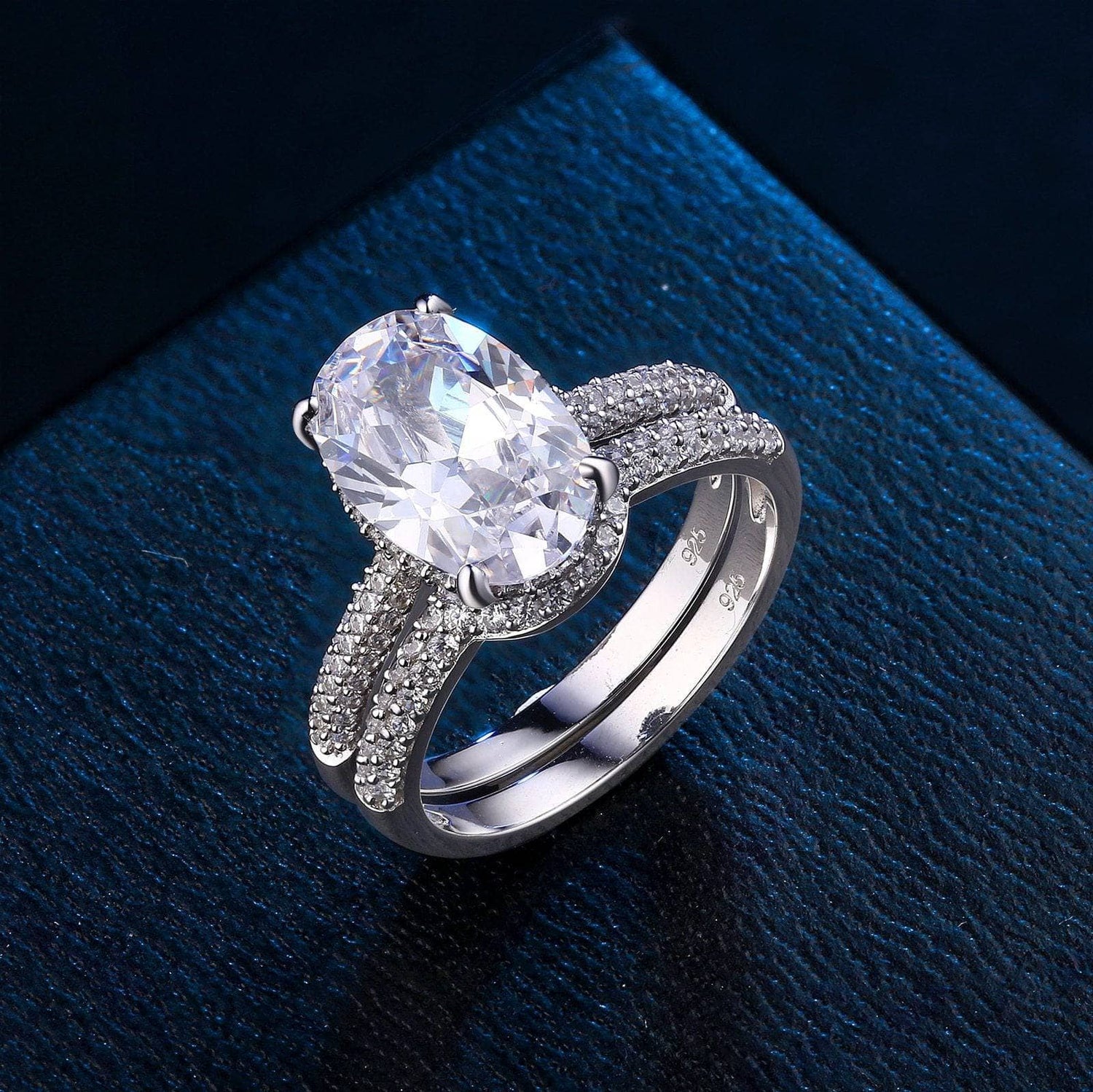 2pcs Oval Cut White Created Diamond Ring Set-Black Diamonds New York