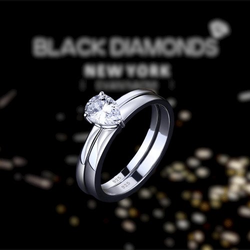 2Pcs Pear Cut EVN Stone Engagement Ring - Black Diamonds New York