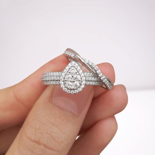 2Pcs Pear Cut Created Diamond Ring-Black Diamonds New York