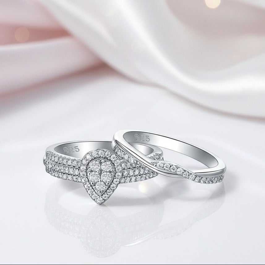 2Pcs Pear Cut Diamond Option Halo Ring Set-Black Diamonds New York