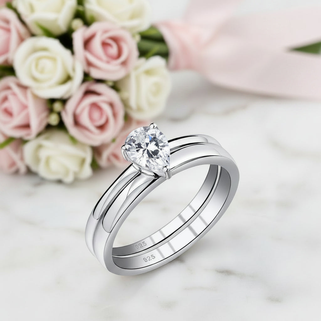 2Pcs Pear-Cut Diamond Option Engagement Ring-Black Diamonds New York