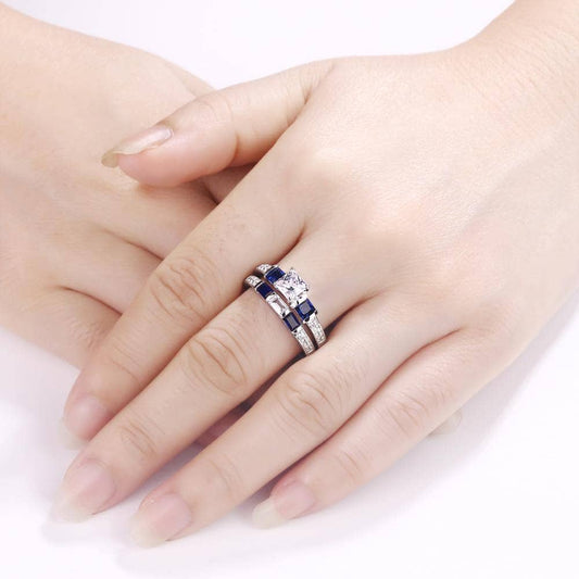 2pcs Princess Cut Created Diamond Wedding Ring Set-Black Diamonds New York