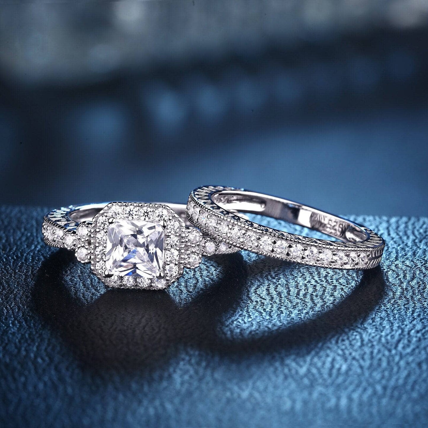2Pcs Princess Cut Created Diamond Engagement Ring Set-Black Diamonds New York