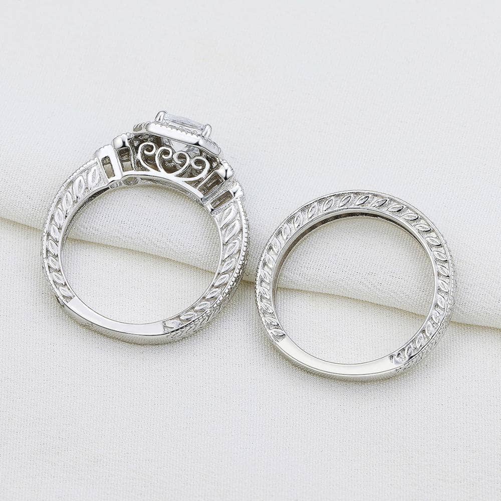 2Pcs Princess Cut Zircon Engagement Ring Set