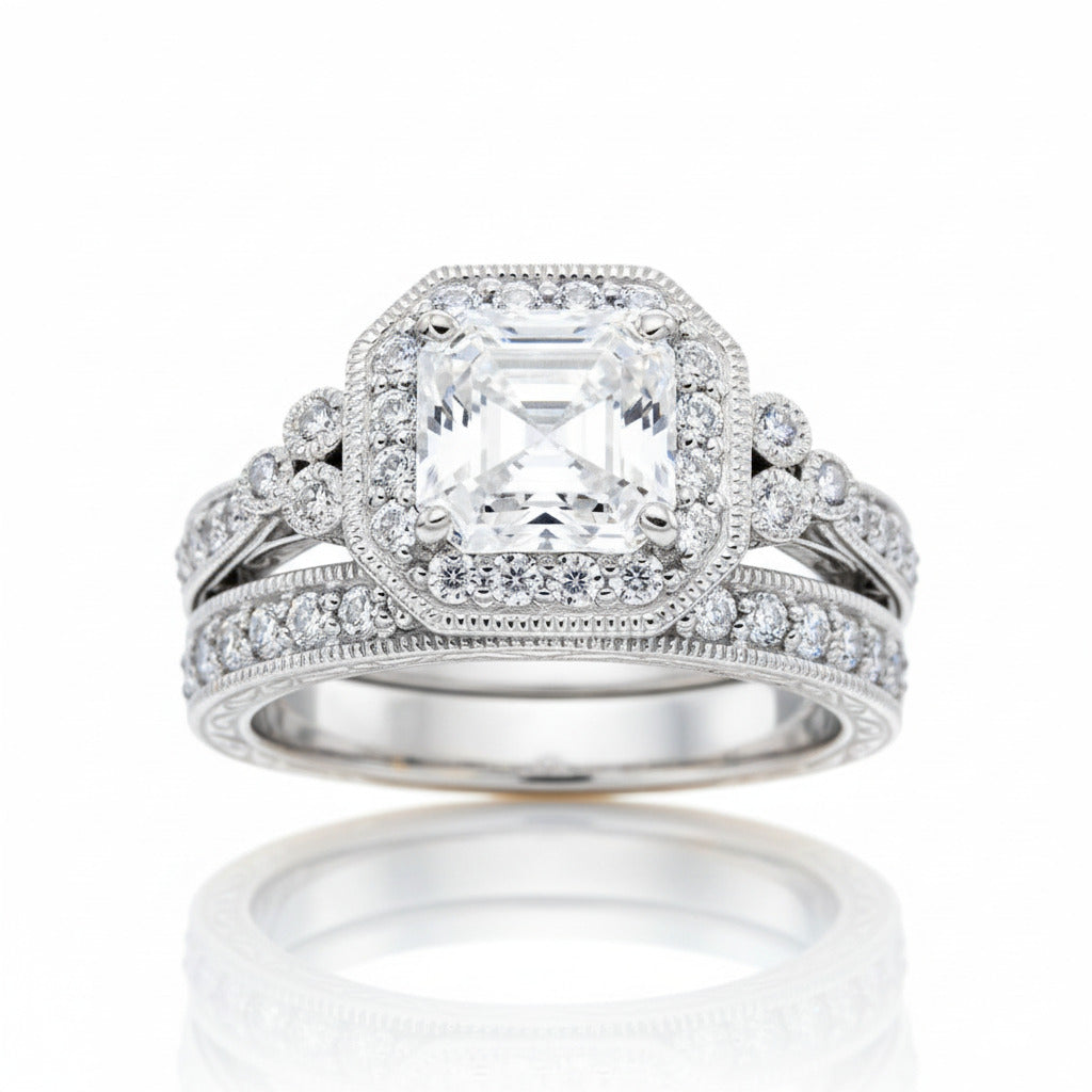 2Pcs Princess Cut Diamond Option Engagement Ring Set-Black Diamonds New York