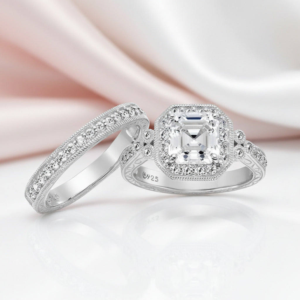 2Pcs Princess Cut Diamond Option Engagement Ring Set-Black Diamonds New York