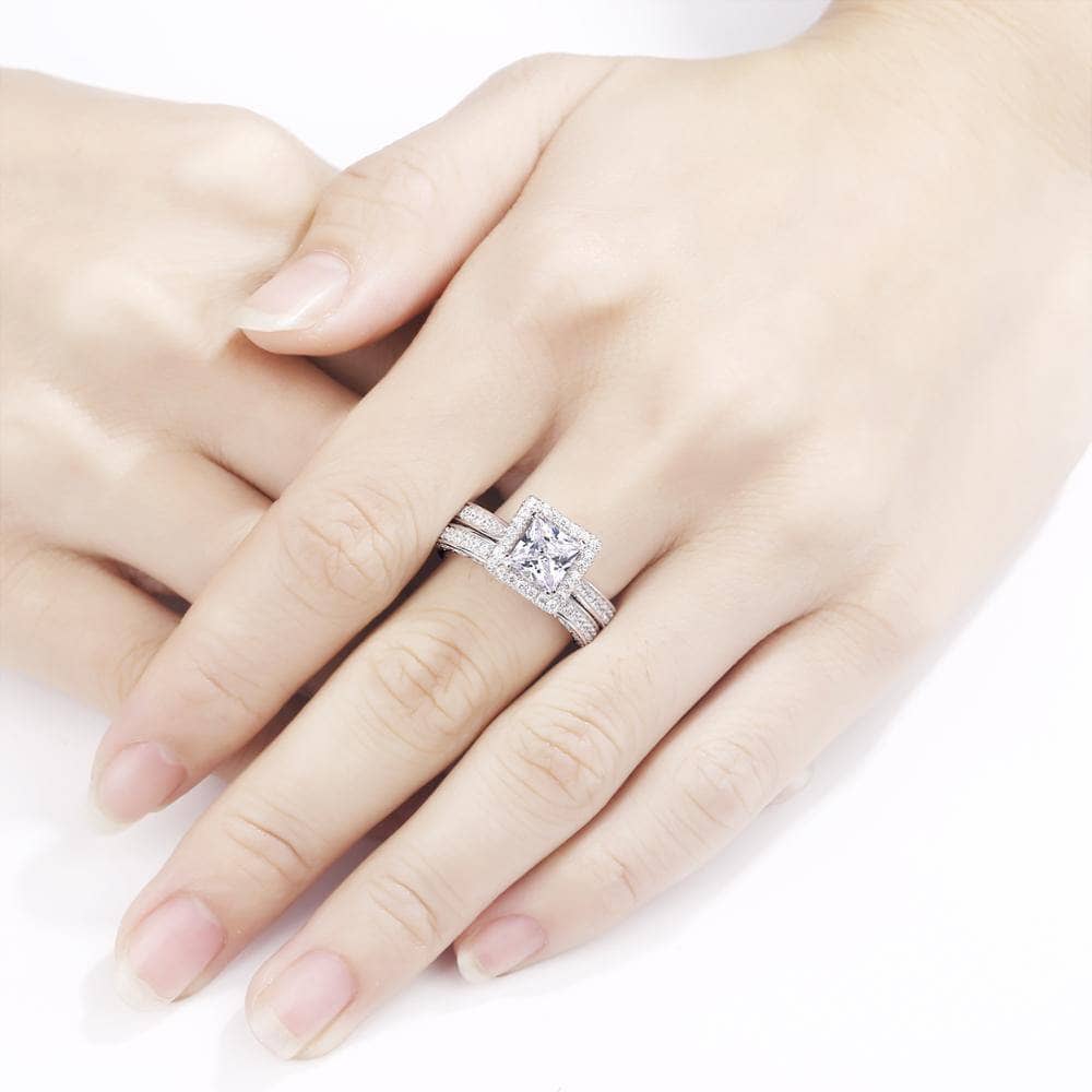 2Pcs Princess Cut EVN Stone Ring-Black Diamonds New York