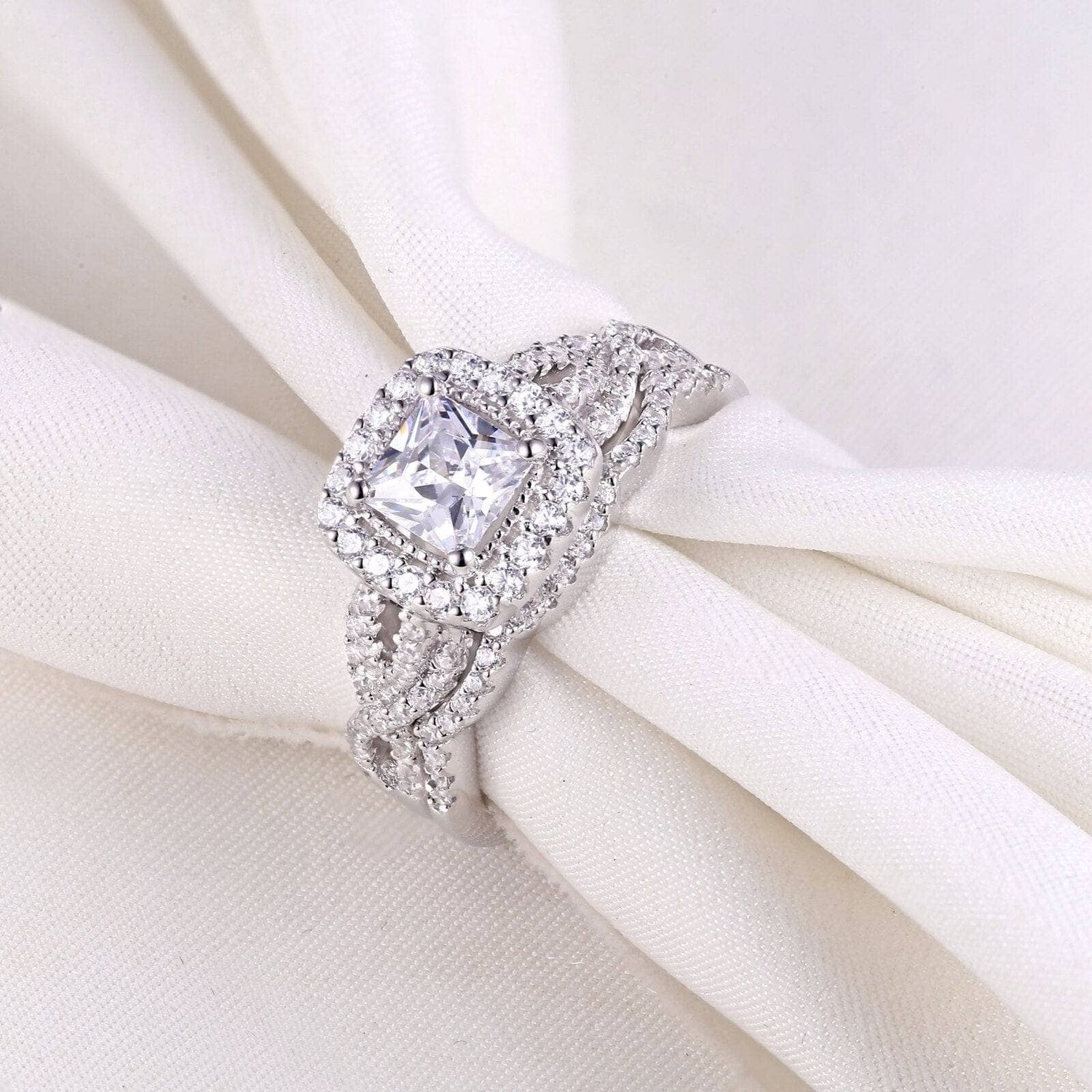 2Pcs Princess Cut White Created Diamond Ring Set-Black Diamonds New York