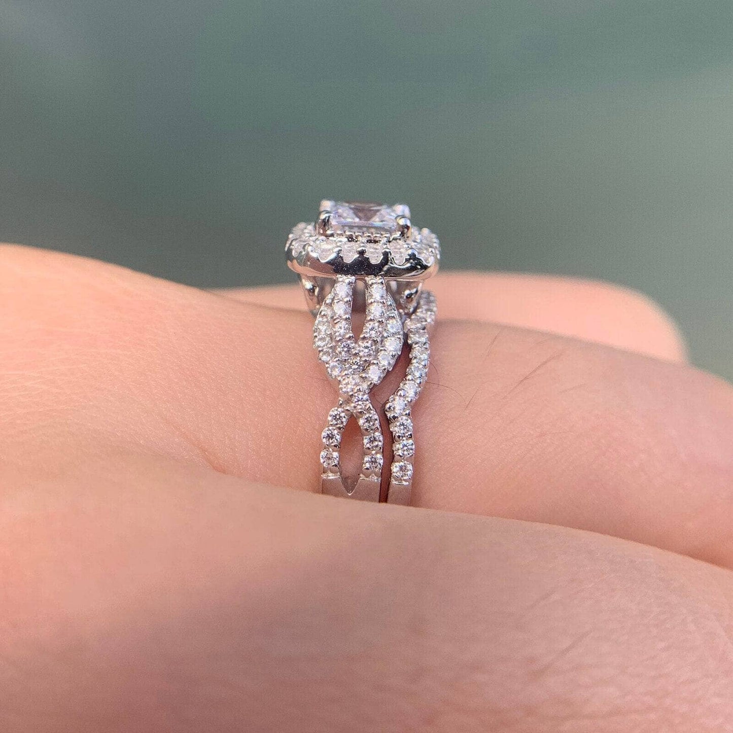 2Pcs Princess Cut White Created Diamond Ring Set-Black Diamonds New York