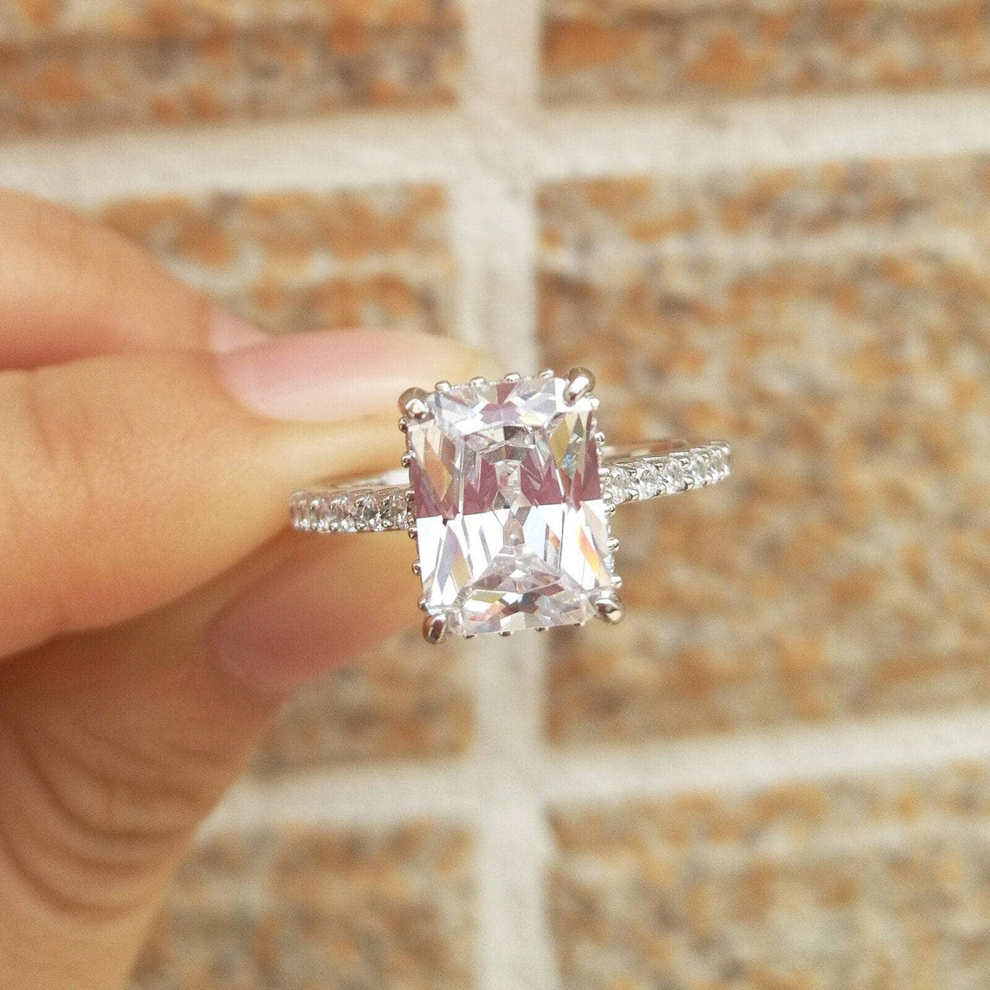 2Pcs Rectangle Princess Cut EVN Stone Engagement Ring-Black Diamonds New York