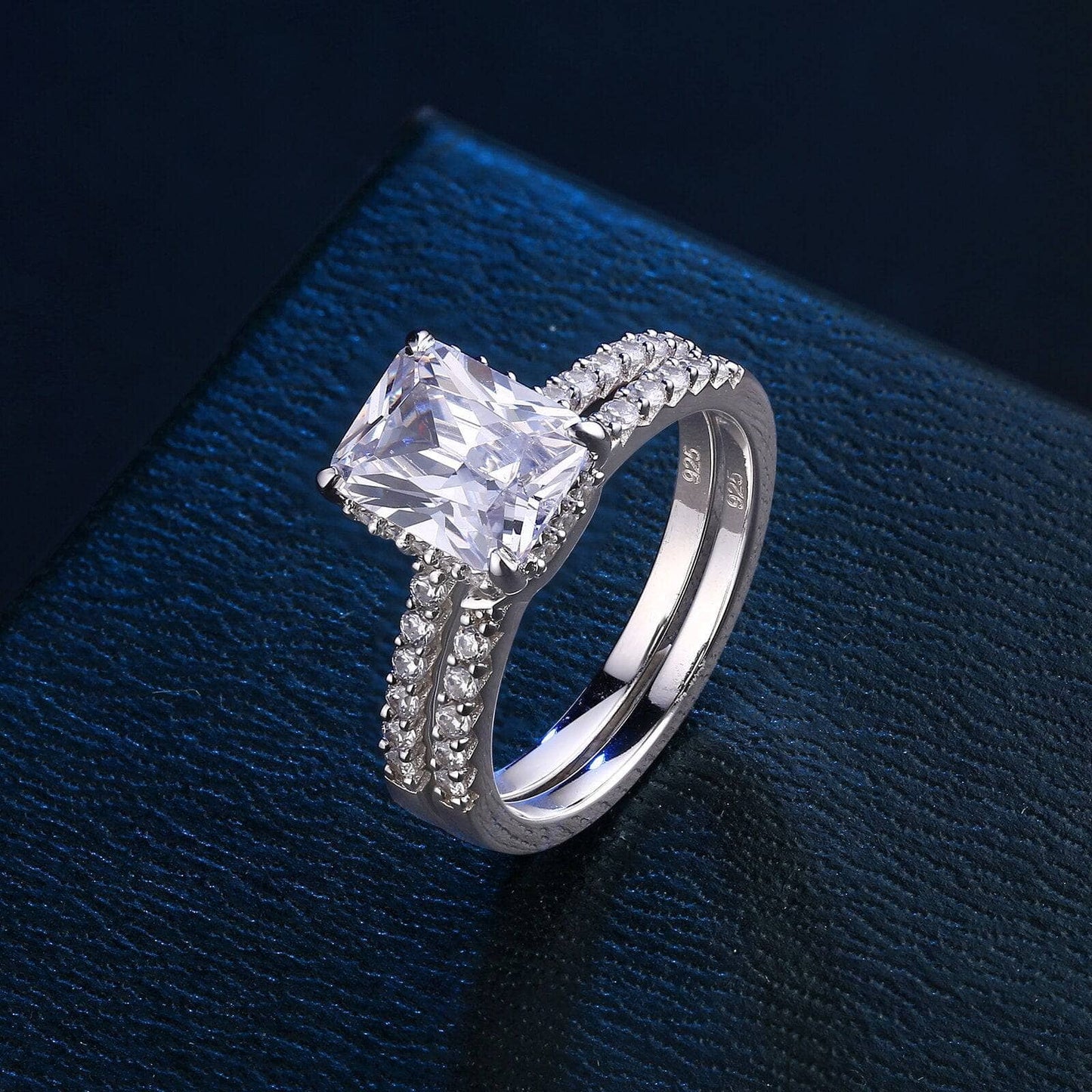 2Pcs Rectangle Princess Cut Zircon Engagement Ring