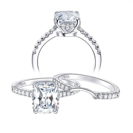 2Pcs Rectangle Princess Cut Created Diamond Engagement Ring-Black Diamonds New York
