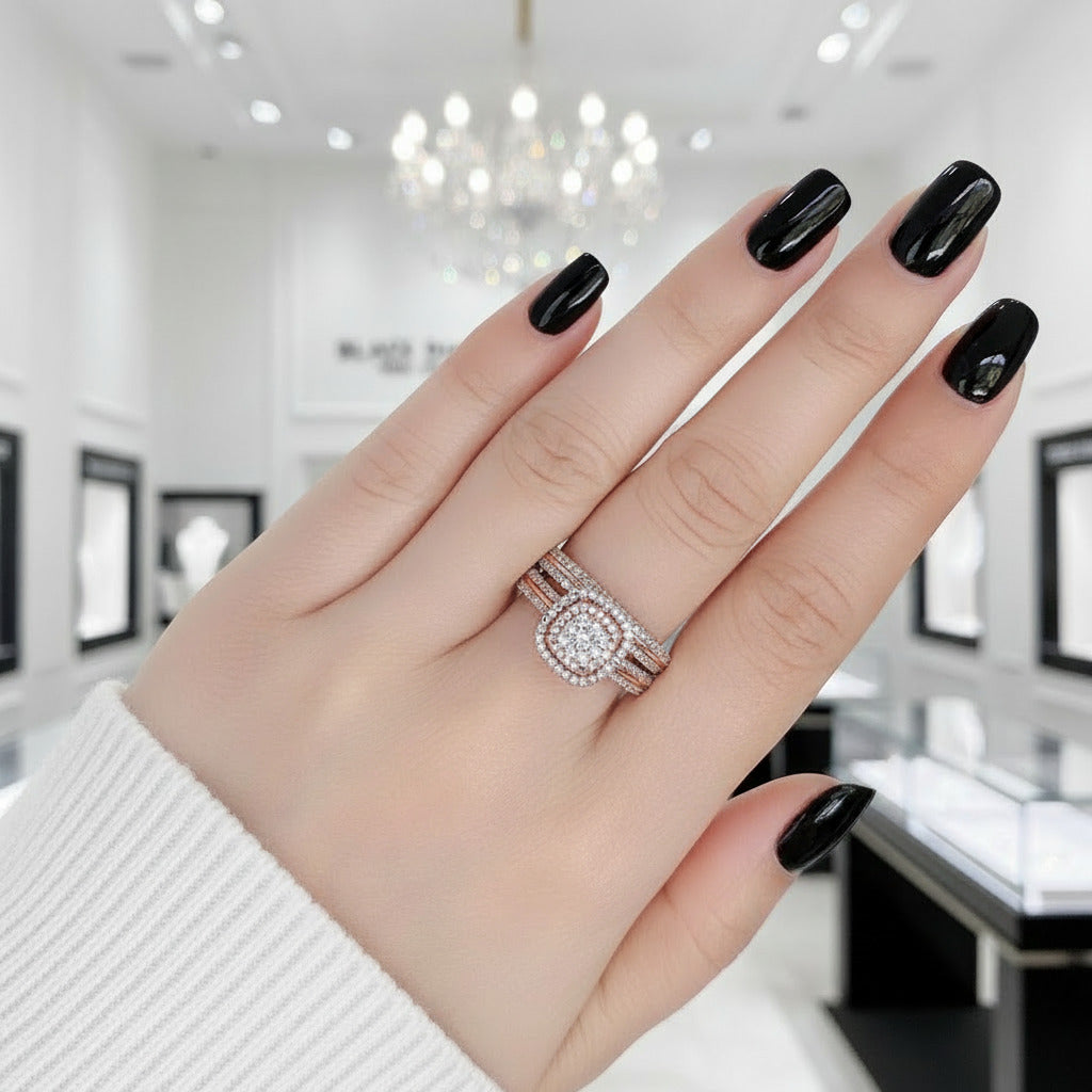 1.6 Ct Round Diamond Option 2pcs Rose Gold Ring Set-Black Diamonds New York