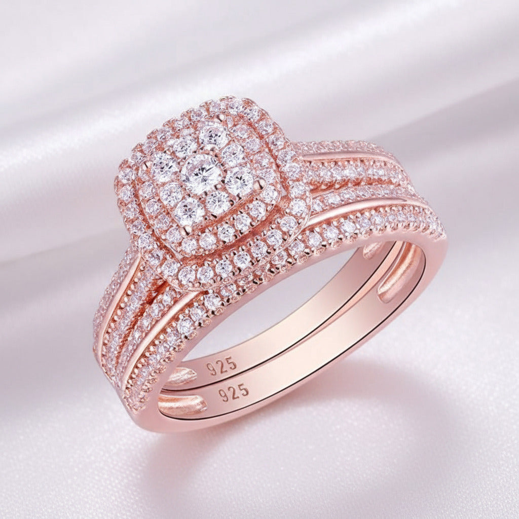 1.6 Ct Round Diamond 2pcs Rose Gold Ring Set-Black Diamonds New York