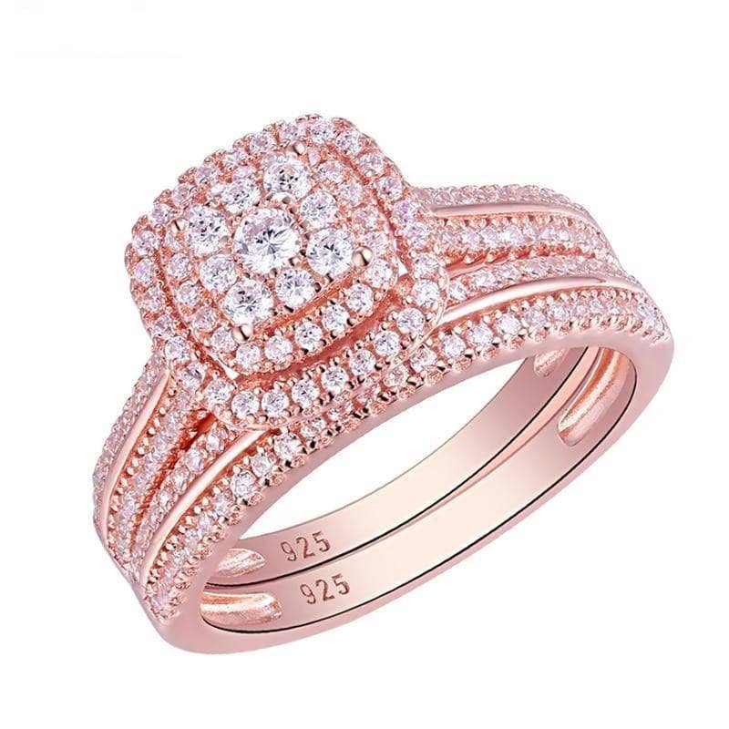 2Pcs Rose Gold Color 925 Sterling Silver 1.6Ct Cubic Zircon Ring