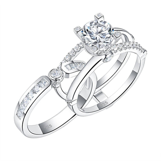 2pcs Round Cut EVN™ Diamond Wedding Ring Set - Black Diamonds New York