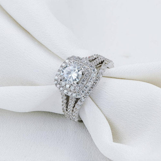 2Pcs Round Cut Created Diamond Curve Band Blue Side Stone Engagement Ring-Black Diamonds New York