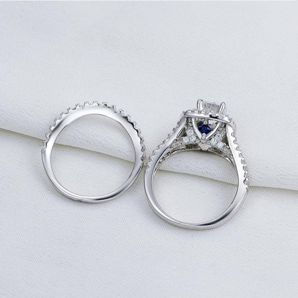 2Pcs Round Cut EVN Stone Curve Band Blue Side Stone Engagement Ring-Black Diamonds New York