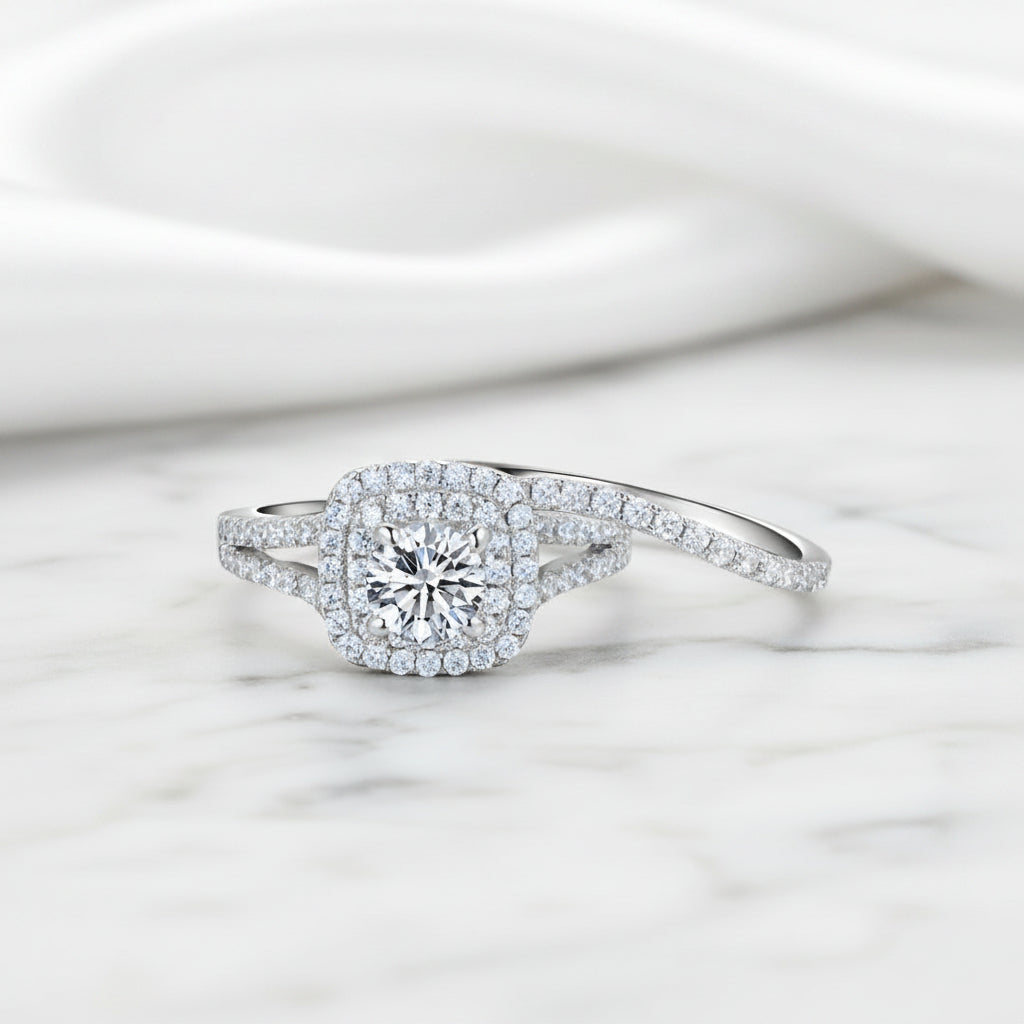 2Pcs Round Cut Diamond Option Curve Band Blue Side Stone Engagement Ring-Black Diamonds New York