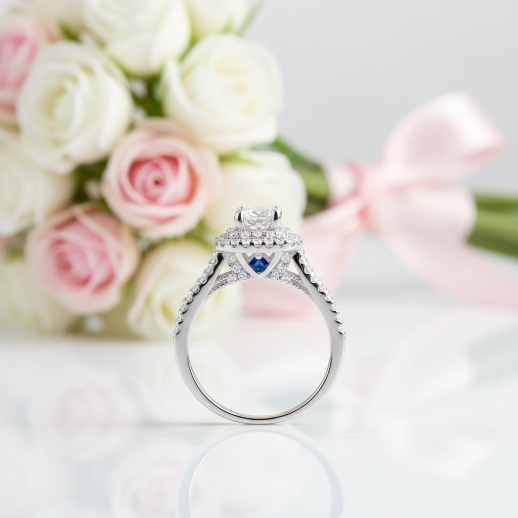 2Pcs Round Cut Diamond Option Curve Band Blue Side Stone Engagement Ring-Black Diamonds New York