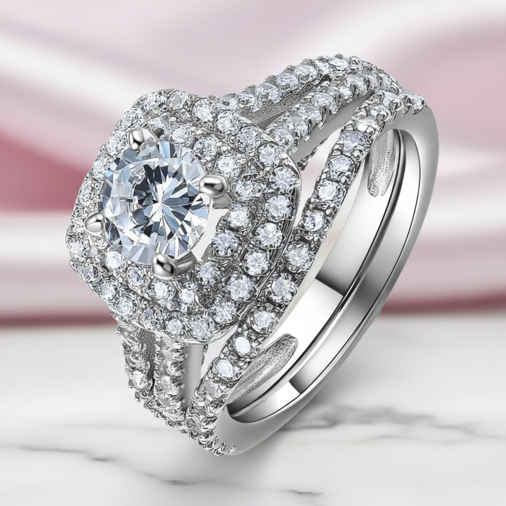 2Pcs Round Cut Diamond Option Curve Band Blue Side Stone Engagement Ring-Black Diamonds New York