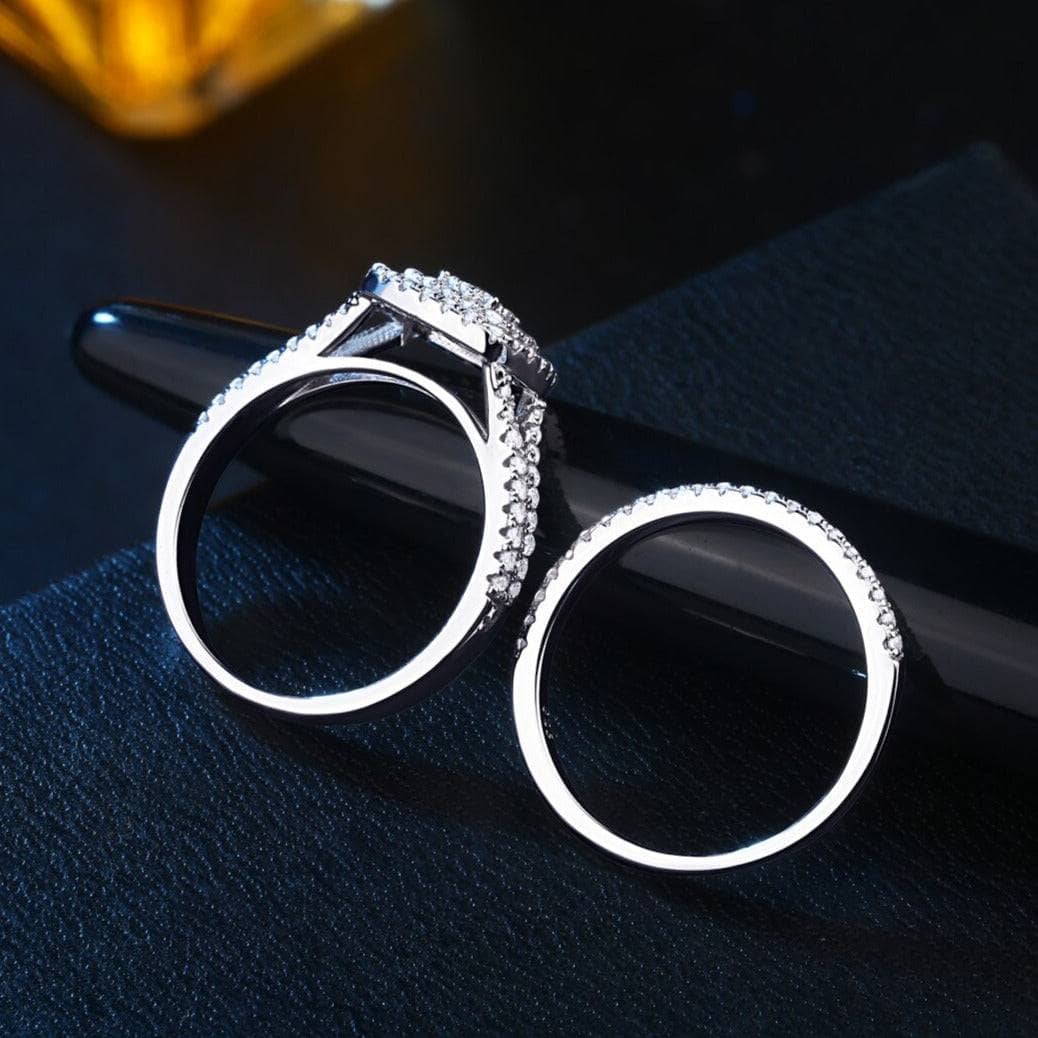 2Pcs Round EVN Stone Engagement Ring Set-Black Diamonds New York