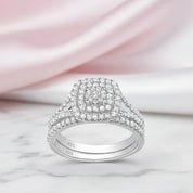 2Pcs Round Diamond Option Halo Engagement Ring Set-Black Diamonds New York
