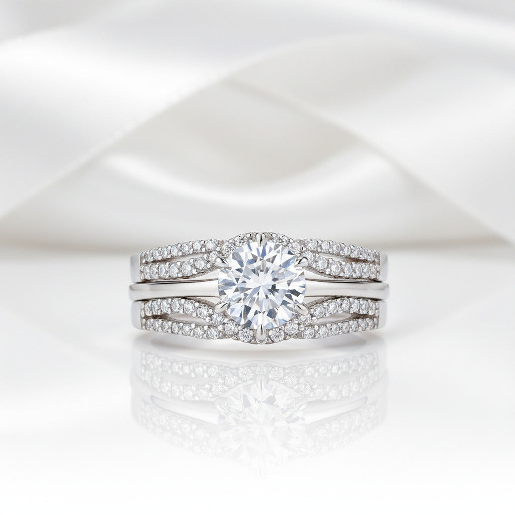 Round Diamond Option Ring with Wavy Double Band Set-Black Diamonds New York