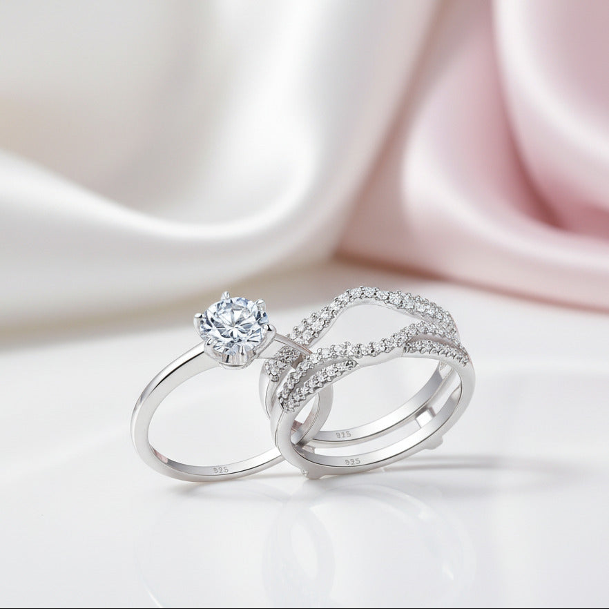 Round Diamond Option Ring with Wavy Double Band Set-Black Diamonds New York