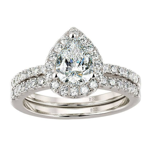 2pcs Tear Drop Shaped EVN Stone Engagement Ring Set-Black Diamonds New York