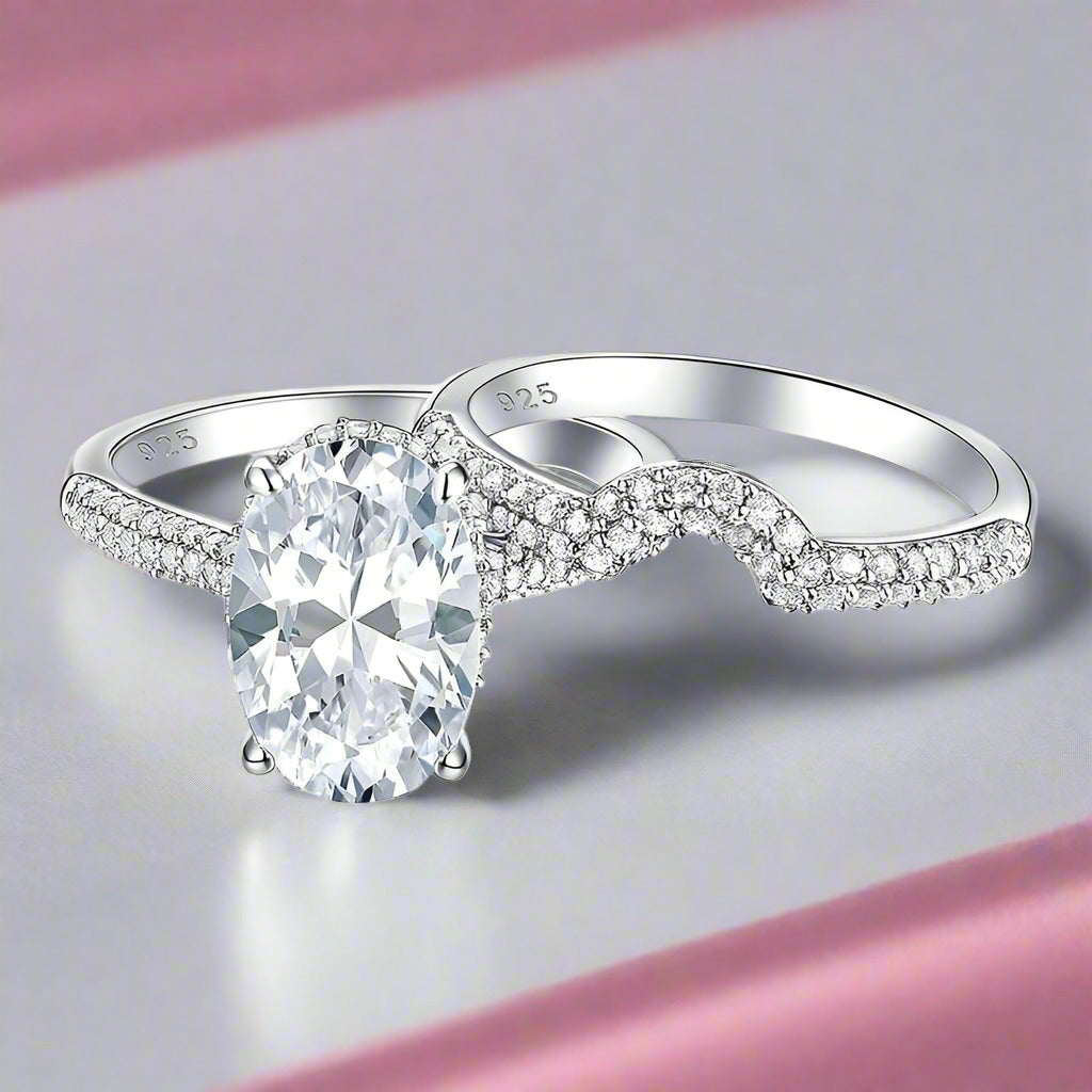 2pcs Oval Cut Diamond Ring Set-Black Diamonds New York